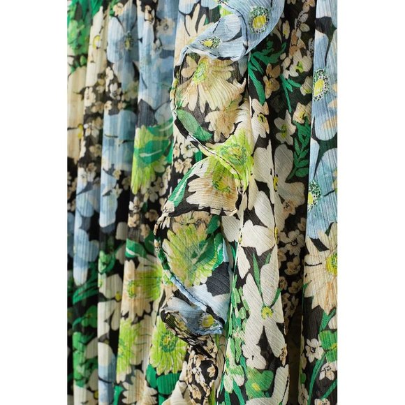 H&M Spring Summer Floral Flowy Chiffon Ruffle Trim Dolman Sleeves Dress M Green - Picture 14 of 14